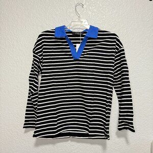 ZESICA Women's Striped Long Oversized V-Neck Tunic Sweatshirt Loose Fit Top - S